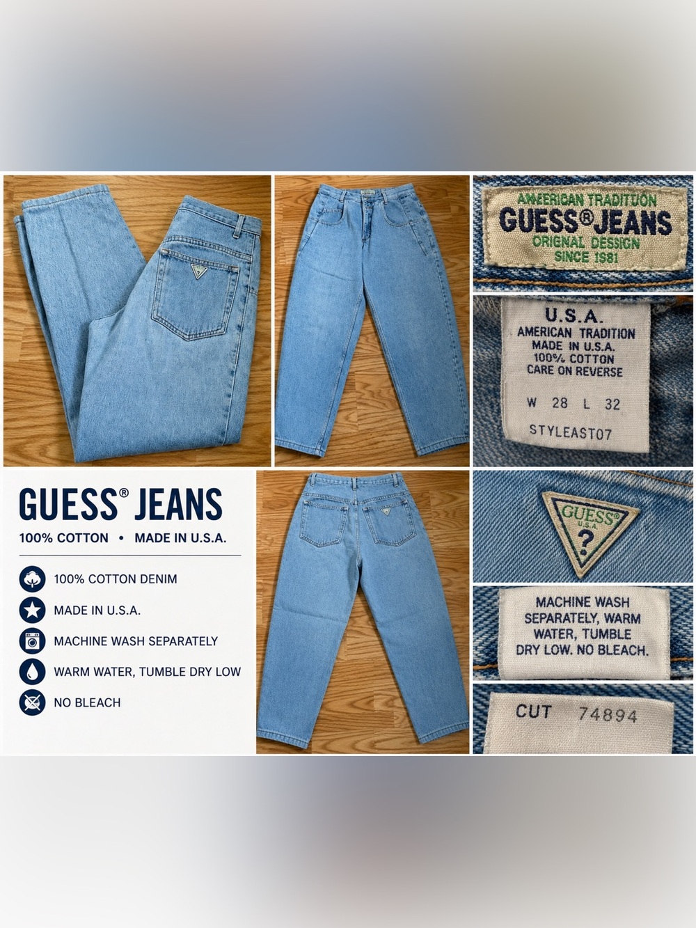 Vintage Guess Jeans USA Made HighRise Mom Jeans Light WashDenim 100%Cotton 28/32